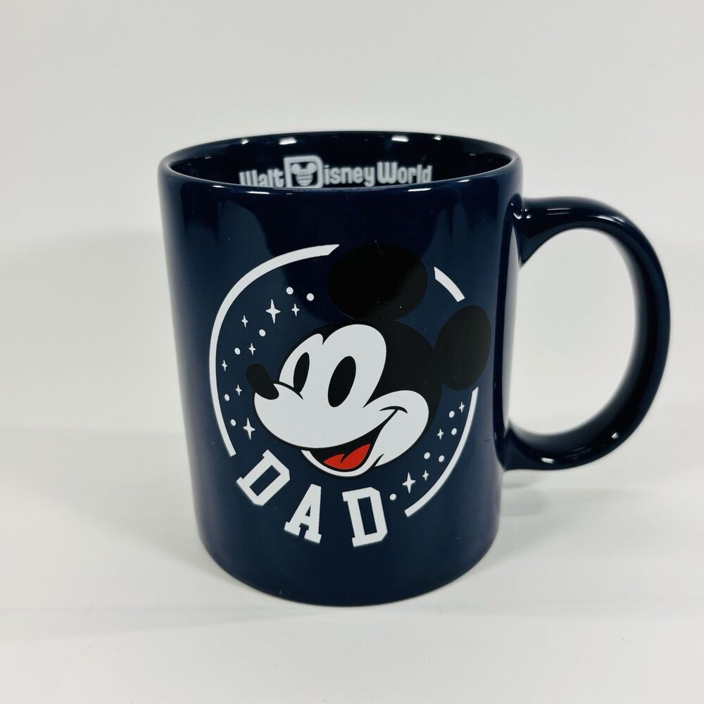 Walt Disney World Souvenir Mickey Mouse Dad 14oz Blue Ceramic Coffee Mug Cup